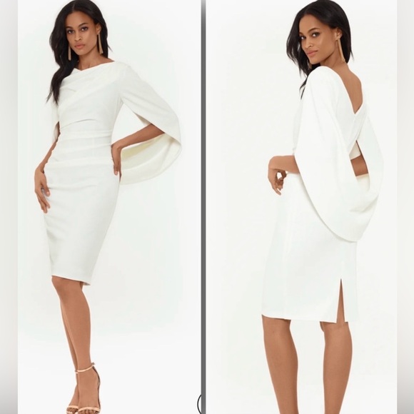 Betsy & Adam white formal dress with ruching & draped back size 4 - Picture 12 of 12